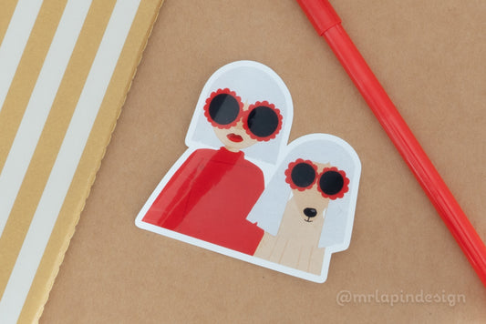 Sticker Woman with a dog wearing same glasses 
